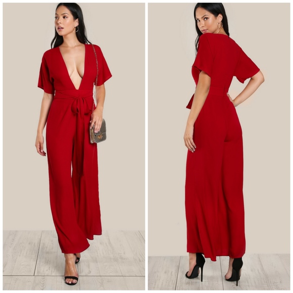 ❤️🔥RED HOT DEEP V JUMPSUIT 🔥❤️ - Picture 4 of 6